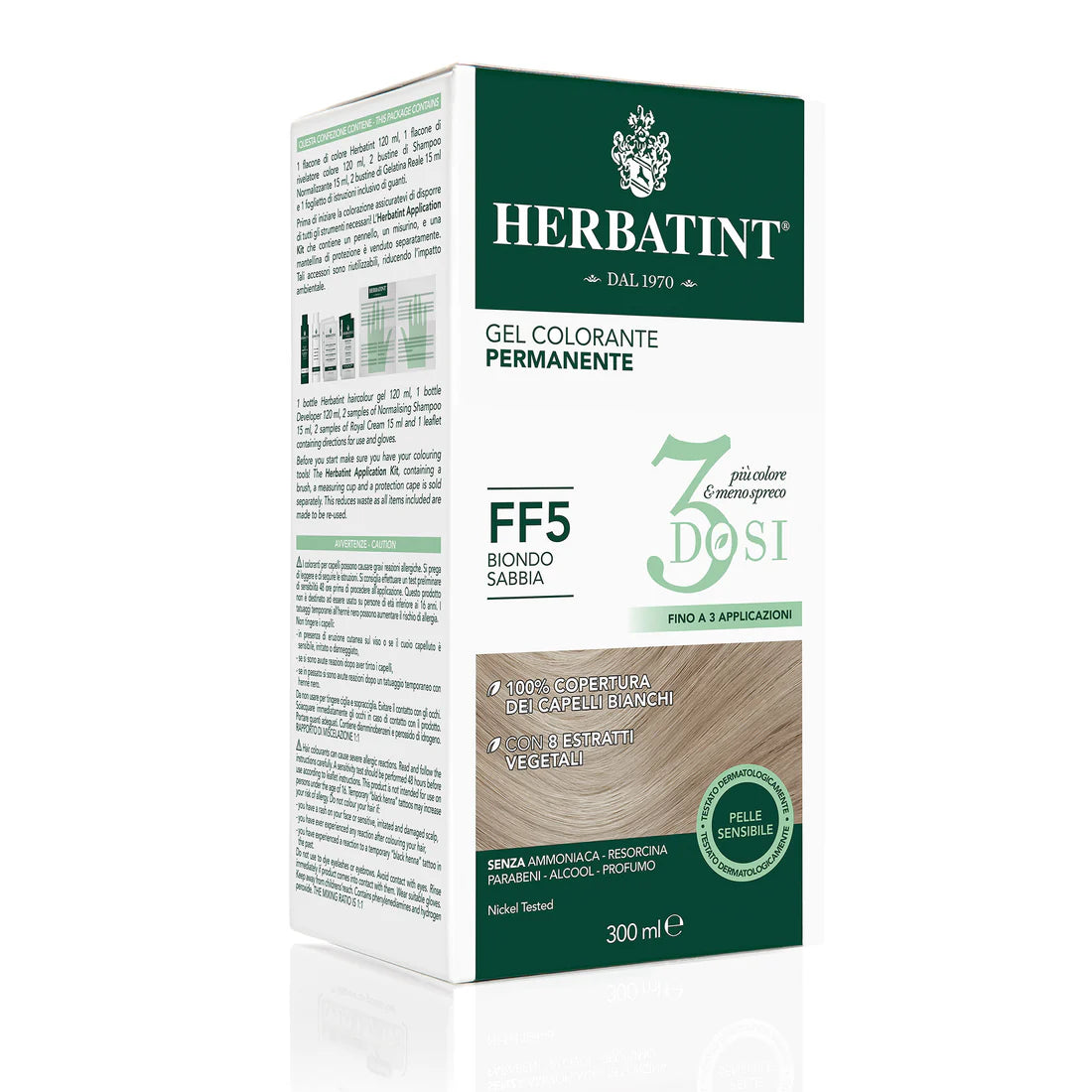 Herbatint Tintura Per Capelli Gel Permanente FF5 Biondo Sabbia 3 Dosi 300ml