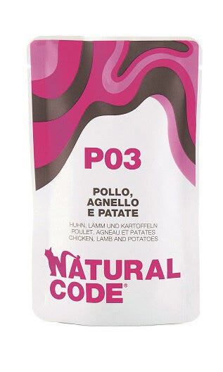 Natural Code P03 Pollo, Agnello E Patate Gatti Adulti Busta 70g-1