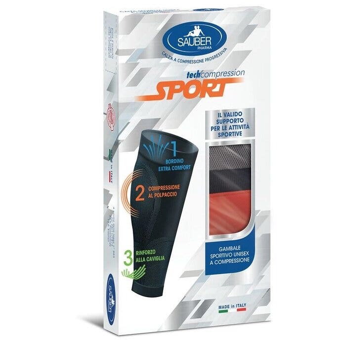 Sauber Sport Gambale Unisex A Compressione Colore Grigio-Rosso Taglia L-1