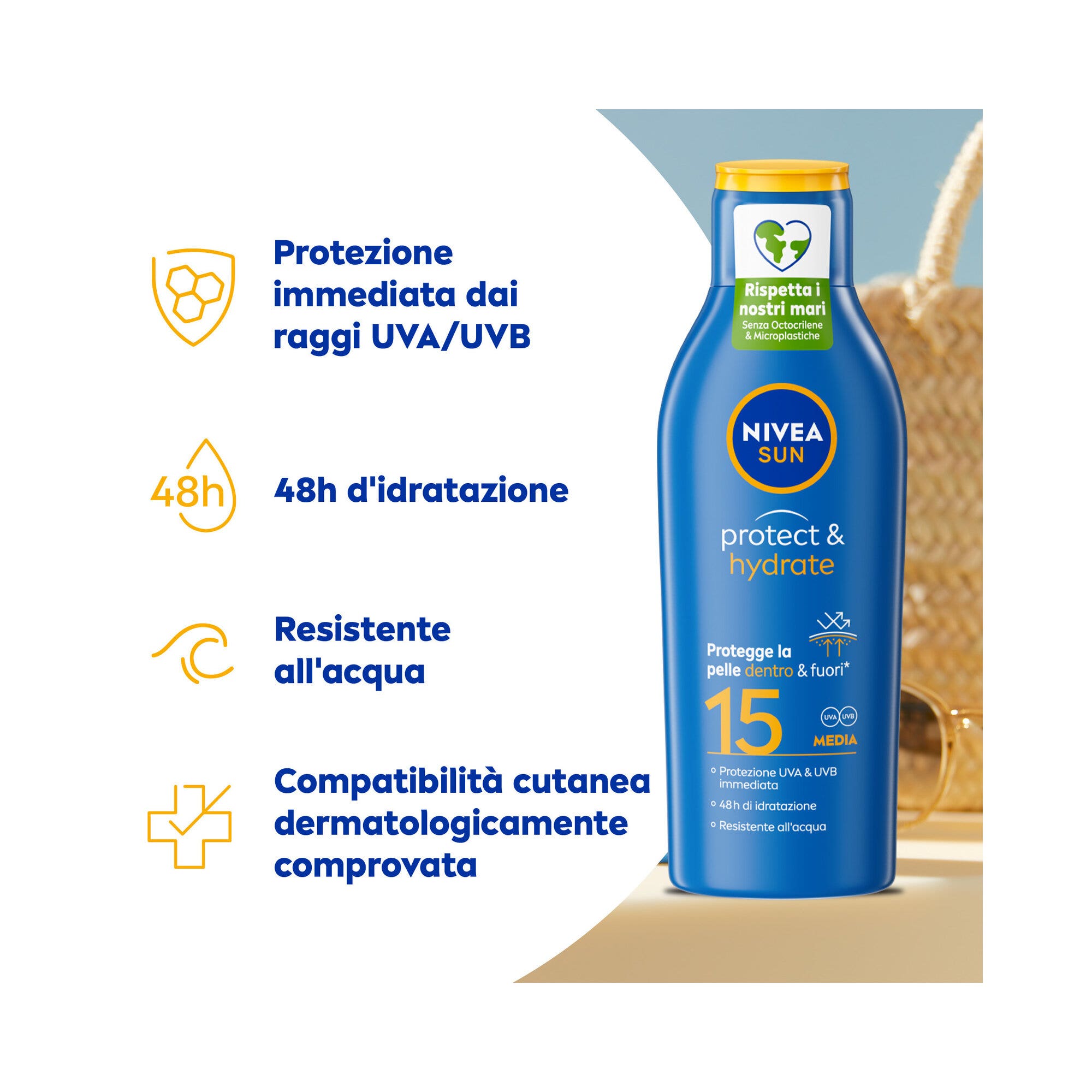 Nivea Sun Latte Solare Protect & Hydrate Fp15 200ml Crema Solare 15 Idratante Per 48 Ore-5
