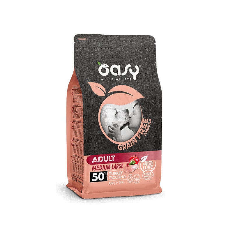 Oasy Grain Free Adult Medium & Large Con Tacchino Per Cani Adulti 2,5kg-1