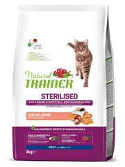 Natural Trainer Sterilised Crocchette Con Salmone Per Gatti Adulti Sacco 3kg-1