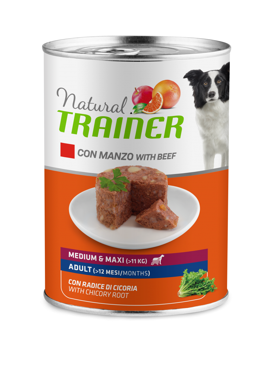 Natural Trainer Cibo Umido Manzo/Riso Per Cani Adulti Taglia Media/Grande Lattina 400g-1