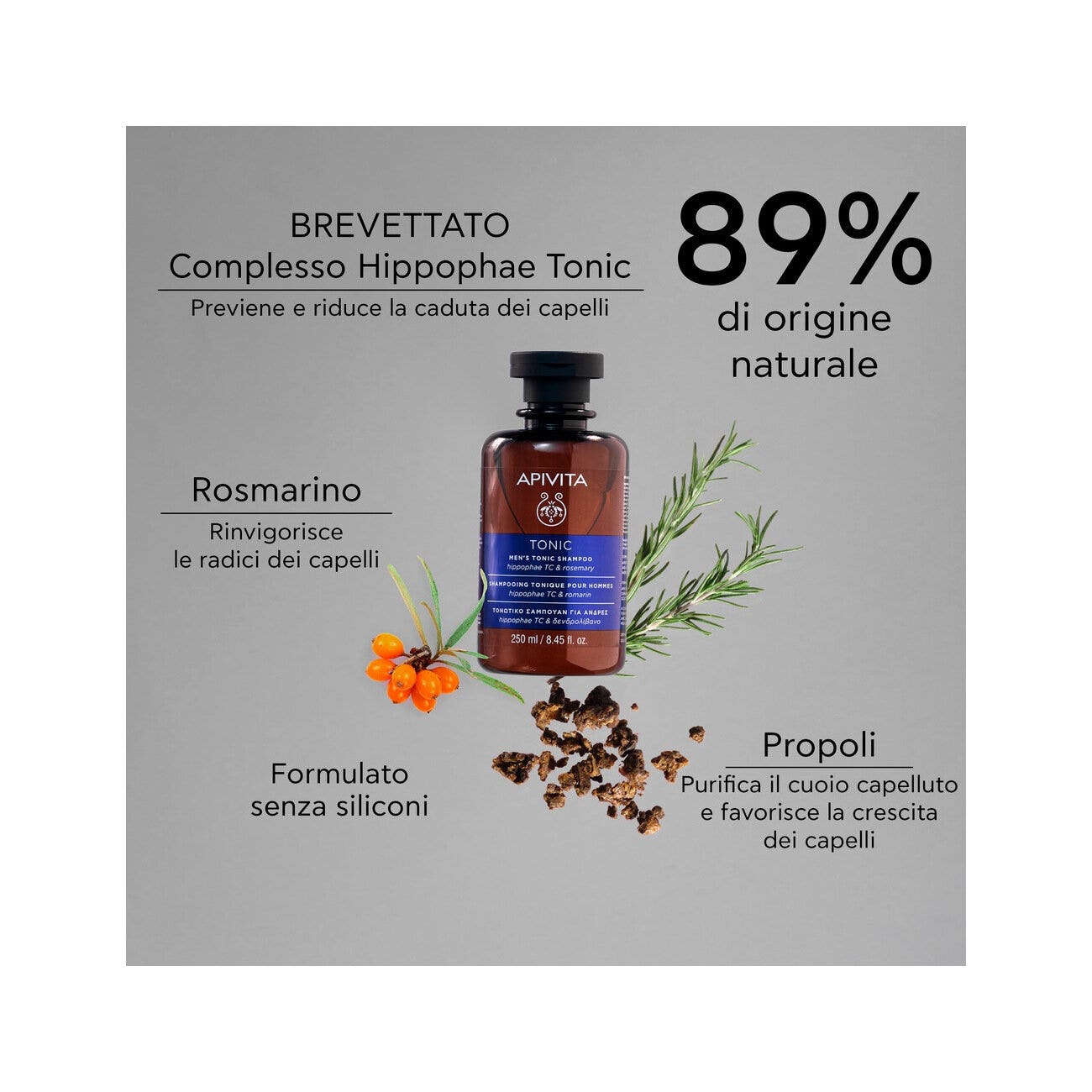 Apivita Shampoo Tonificante Uomo Hippophae TC/Rosemary 250ml-3