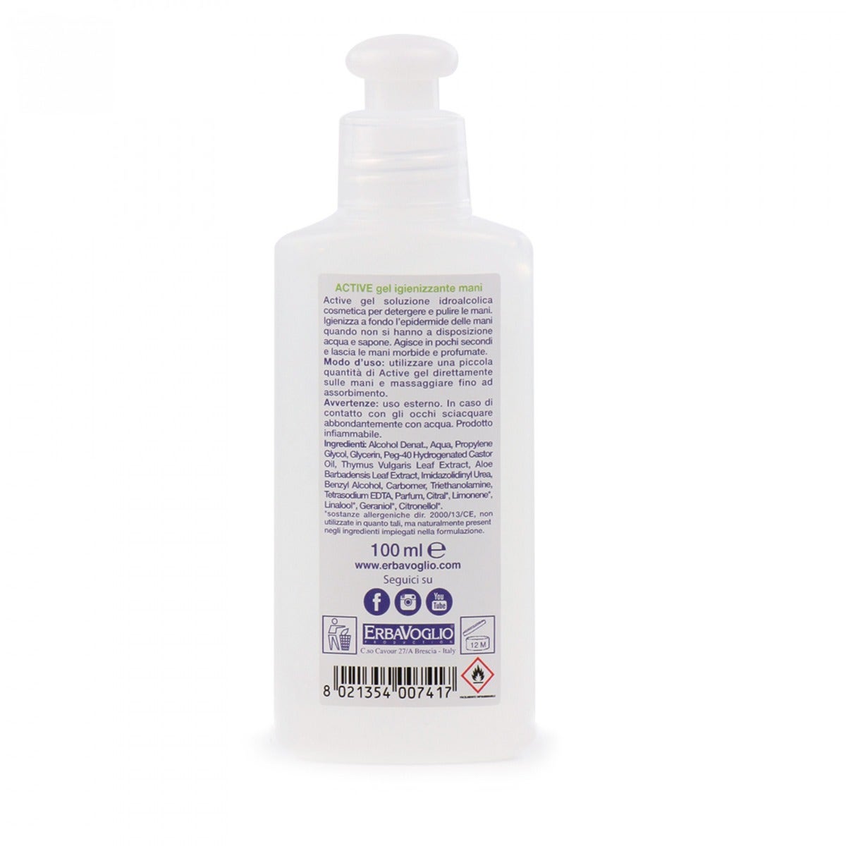Active Gel Igienizzante Mani Con Aloe Vera 100ml-2
