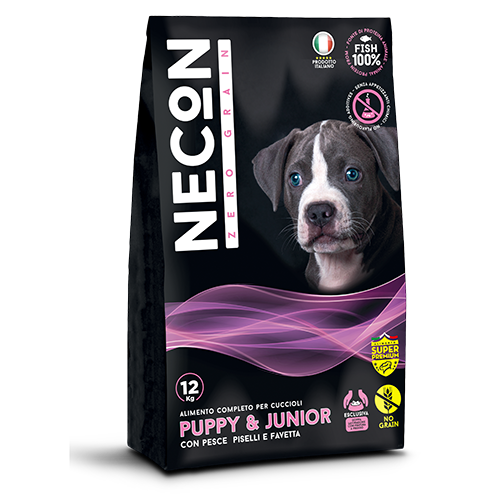 Necon Zero Grain Puppy E Junior Crocchette Pesce E Piselli Per Cani Cuccioli Sacco 12kg-1