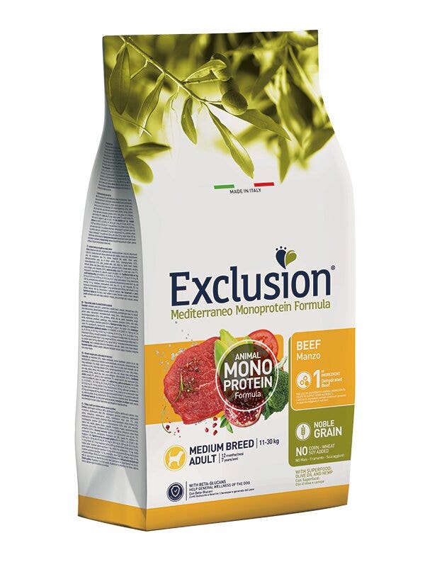 Exclusion Mediterraneo Monoprotein Formula Noble Grain Beef Crocchette Con Manzo Per Cani Adulti Taglia Media Sacco 12kg-2