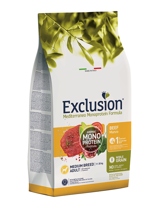 Exclusion Mediterraneo Monoprotein Formula Noble Grain Beef Crocchette Con Manzo Per Cani Adulti Taglia Media Sacco 12kg-1