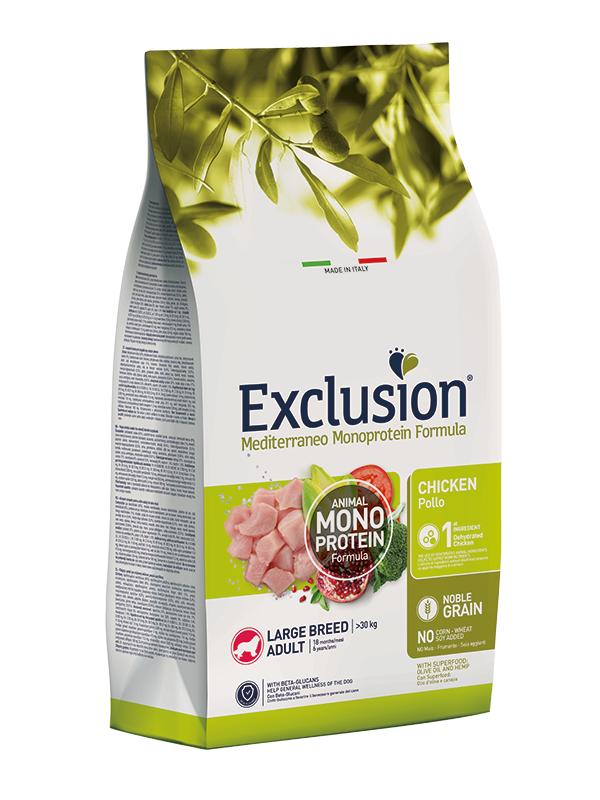 Exclusion Mediterraneo Monoprotein Noble Grain Crocchette Pollo Per Cani Adulti Taglia Grande Sacco 12kg-1