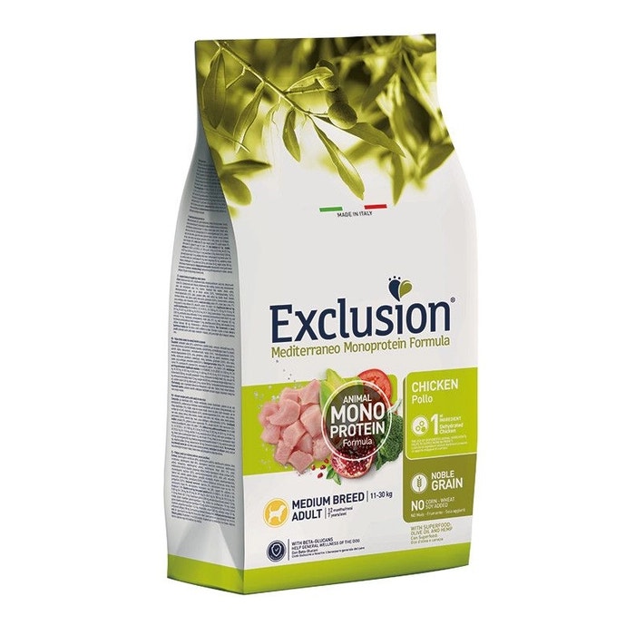 Exclusion Mediterraneo Monoprotein Noble Grain Crocchette Pollo Cani Adulti Taglia Media Sacco 12kg-1