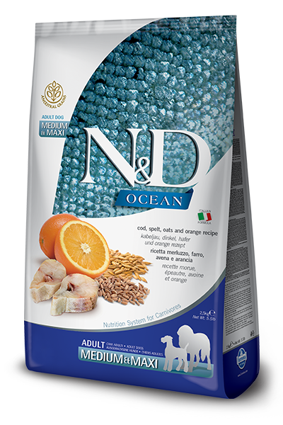 Farmina N&D Ocean Merluzzo E Farro Cani Adulti Taglia Media E Grande Sacco 2,5kg-5
