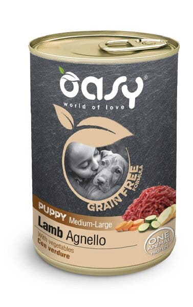 Oasy Grain Free Formula Cibo Umido Agnello Per Cani Cuccioli Taglia Media/Grande 400g-1