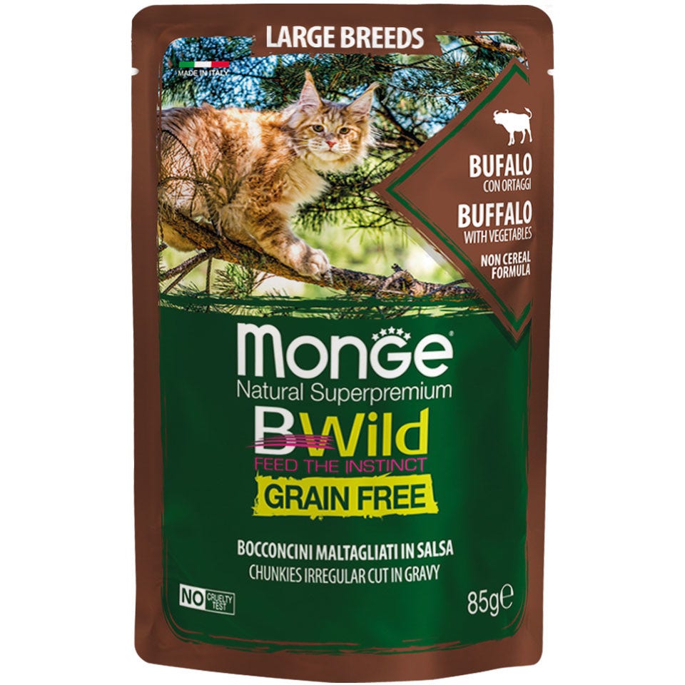 Monge B Wild Grain Free Bufalo Con Ortaggi Cibo Umido Per Gatti Adulti E Cuccioli Taglia Grande 85g-2