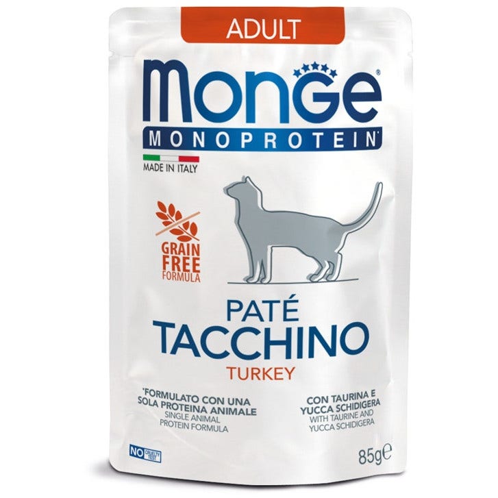Monge Monoprotein Paté Tacchino Cibo Umido Per Gatti Adulti 85g-2