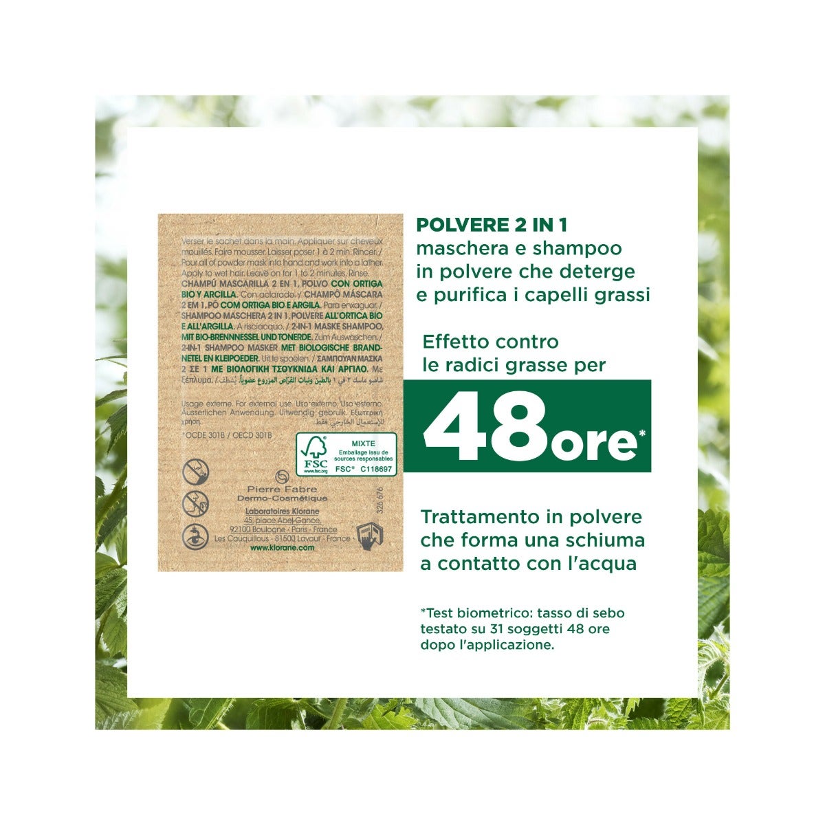 Klorane Shampoo Maschera Lavante 2 In1 Polvere Ortica E Argilla Bio Cuoio Capelluto Grasso 8X3g-9