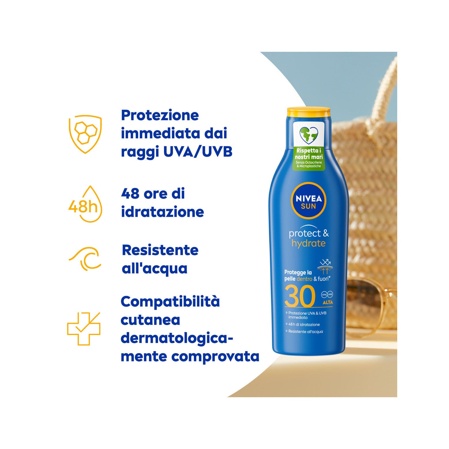 Nivea Sun Latte Solare Protect & Hydrate Fp30 200ml Crema Solare 30 Idratante Per 48 Ore-5