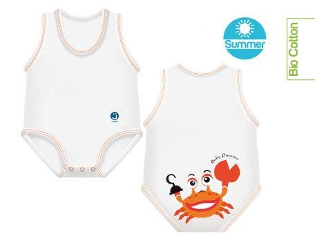 J Bimbi Body Neonato 0-36 Mesi In Fresco Cotone Biologico Fantasia Granchio-2
