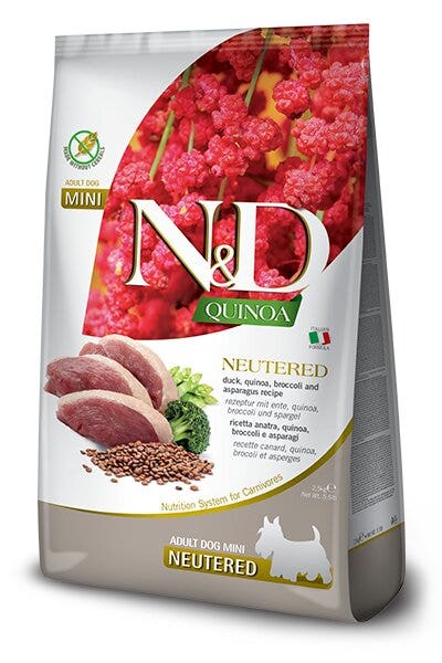 Farmina N&D Quinoa Dog Anatra Broccoli Asparagus Neutered Per Cani Adulti Taglia Mini Sacco 7kg-2
