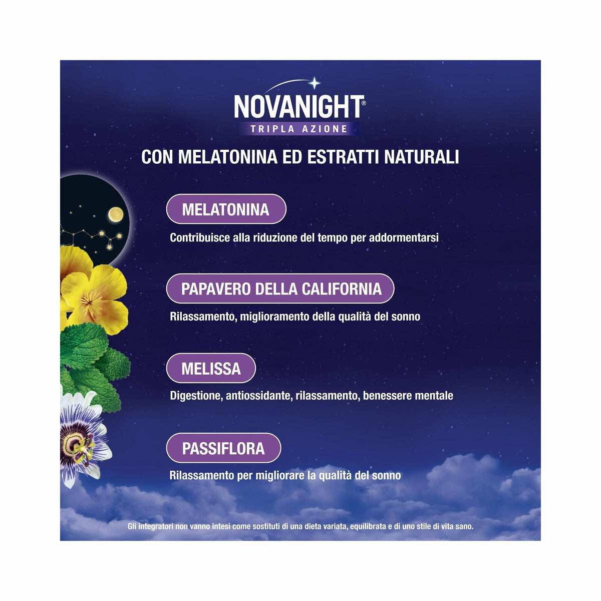 Novanight Tripla Azione con Melissa e Melatonina per Dormire Senza Glutine 60 Compresse-3