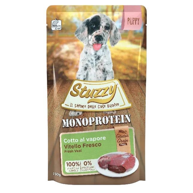 Stuzzy Monoprotein per Cuccioli con Vitello Fresco Busta 150g-1