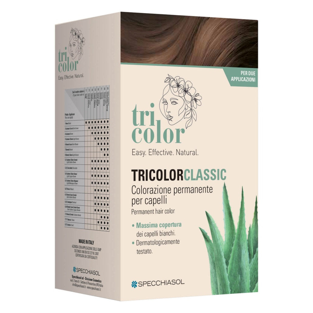 Specchiasol Tricolor Classic Colorazione Permanente 3 Castano Scuro 2 Tubi 50ml + 2 Shaker 50ml + 4 Bustine 8ml-1
