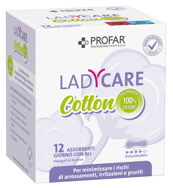 Ladycare Assorbenti Cotton Ipoallergenici Giorno con Ali 12 Pezzi Profar-0