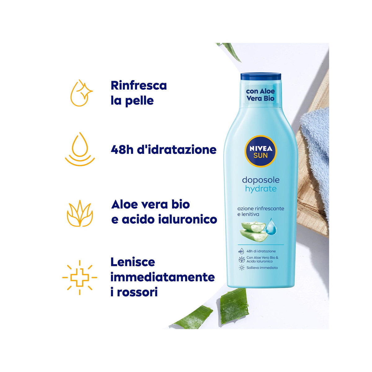 Nivea Sun Latte Doposole Hydrate 200ml Dopo Sole Idratante Con Aloe Vera Bio E Acido Ialuronico-10