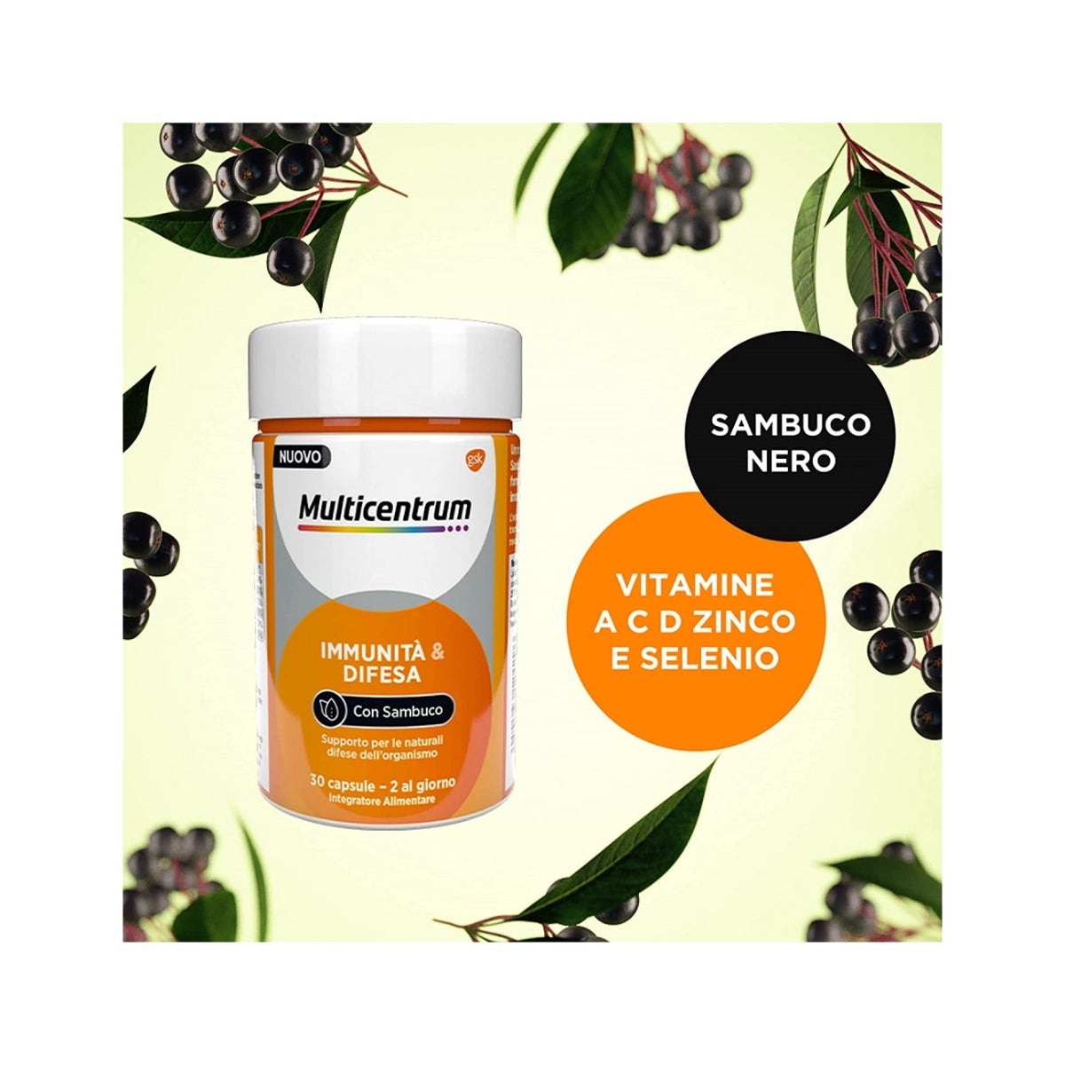 Multicentrum Immuno & Difesa Con Sambuco Integratore Alimentare Vitamina C Difese Immunitarie 30 Compresse-4