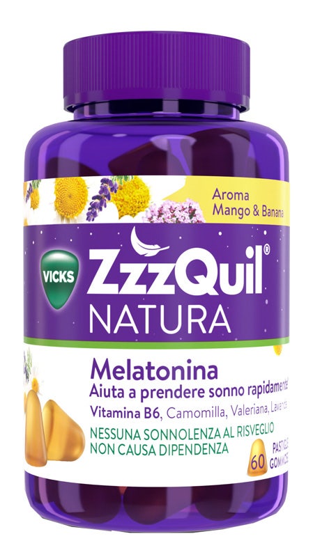 ZzzQuil NATURA Per Dormire 60 Gommose Mango Banana con Melatonina Camomilla Valeriana Lavanda-1