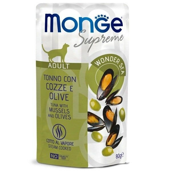 Monge Supreme Pezzetti di Tonno con Cozze Olive Cibo Umido Gatti Adulti 80g-2