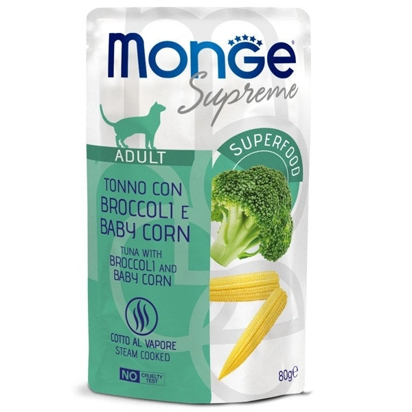 Monge Supreme Pezzetti di Tonno con Broccoli Baby Mais Cibo Umido Gatti Adulti 80g-1