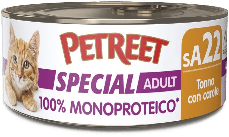 Petreet Monoproteico Tonno Con Carote Cibo Umido Gatto Adulto Barattolo 60g-2