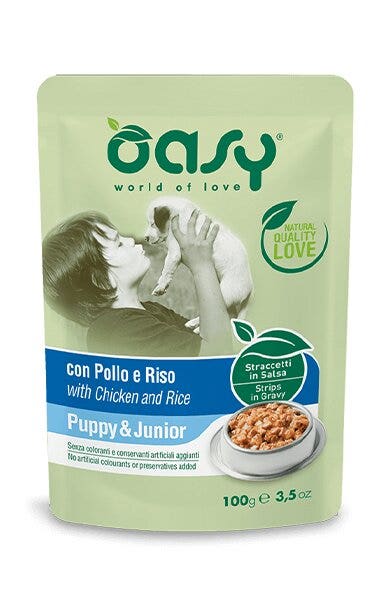 Oasy Straccetti In Salsa Con Pollo E Riso Per Cuccioli Bustina 100g-2