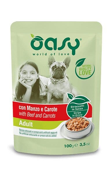 Oasy Straccetti In Salsa Con Manzo E Carote Per Cani Adulti Bustina 100g-2