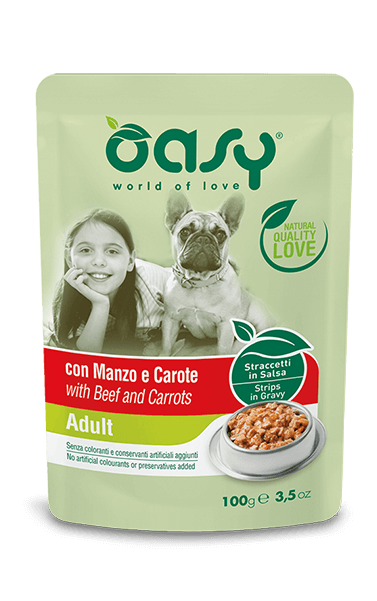 Oasy Straccetti In Salsa Con Manzo E Carote Per Cani Adulti Bustina 100g-1
