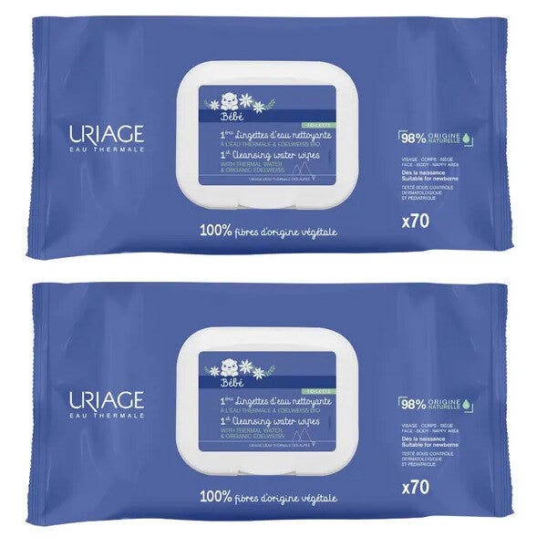 Uriage Bebe Salviette Detergenti All'Acqua 70+70 Pezzi-2