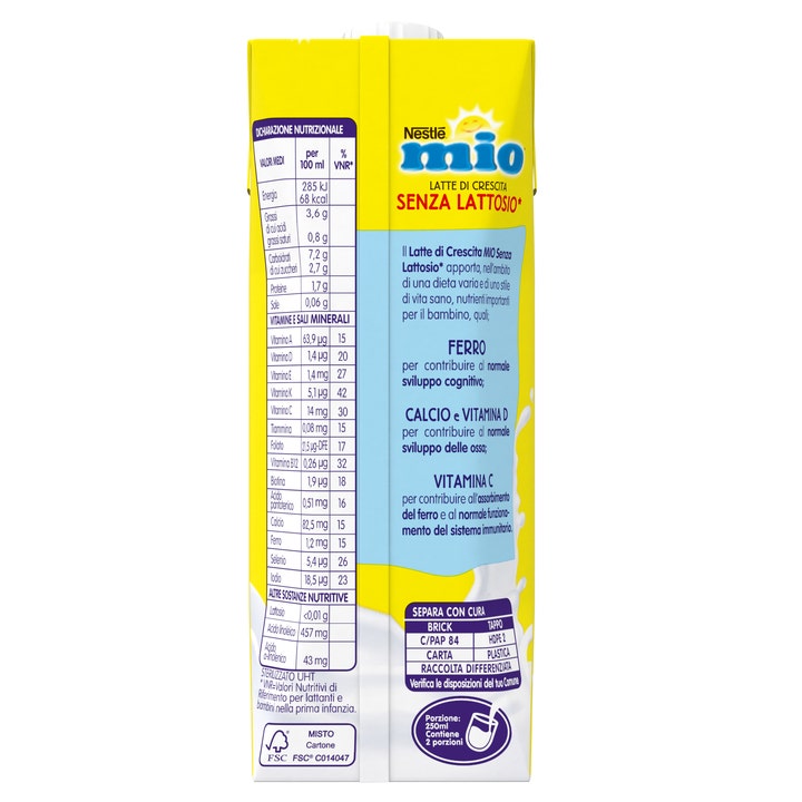 Nestlè Mio Latte Di Crescita Senza Lattosio Liquido Brick 500ml-2