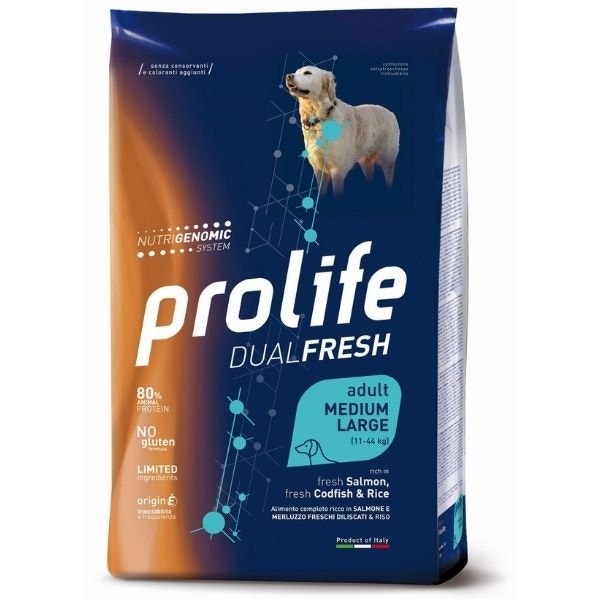 Prolife Dog Dual Fresh Adult Medium/Large Salmon Codfish & Rice 12Kg-1