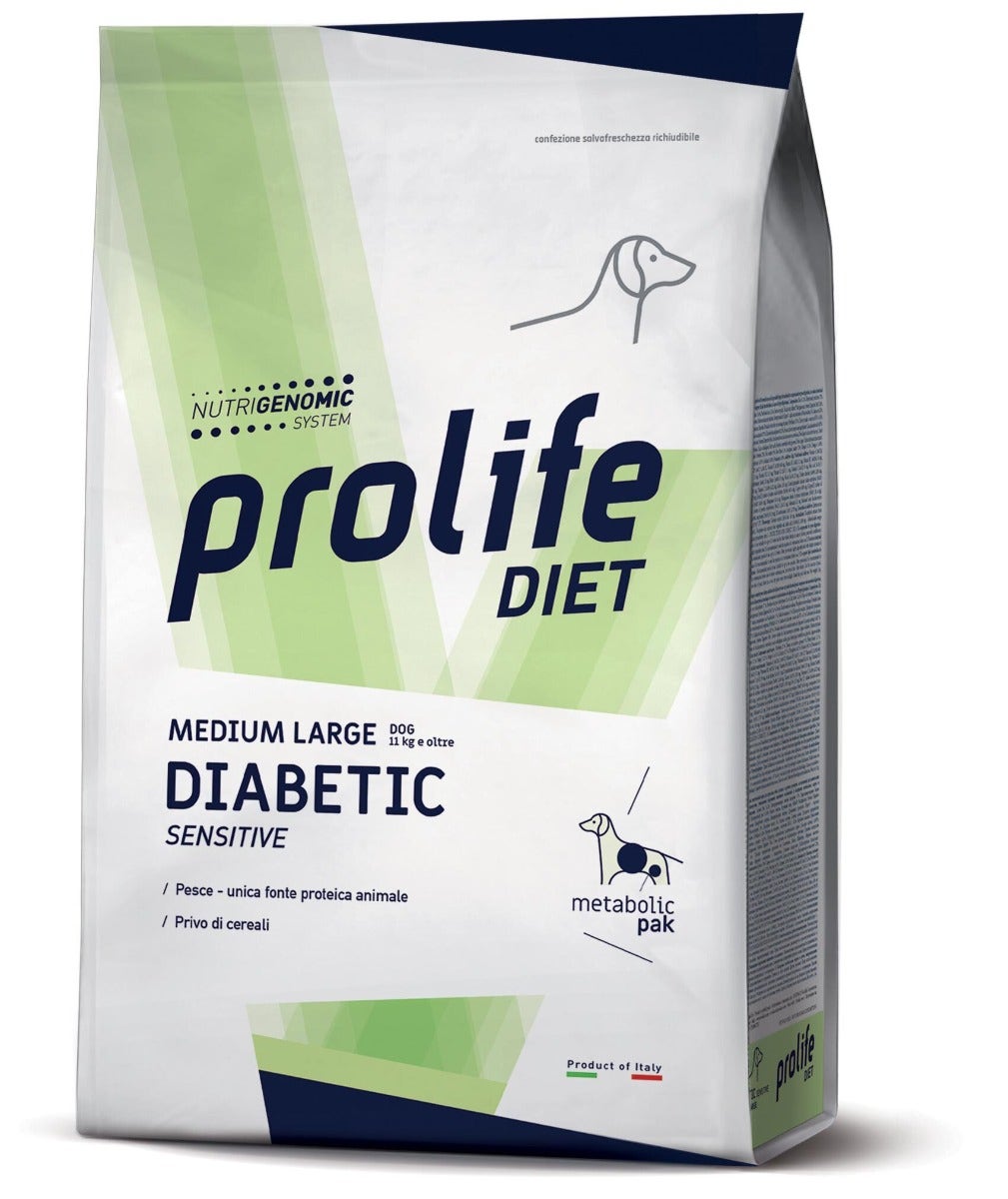 Prolife Dog Diet Diabetic Sensitive Cibo Secco Per Cani Taglia Media/Grande Sacco 8kg-1