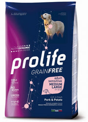 Prolife Dog Grain Free Sensitive Pork & Potato Cibo Secco Per Cani Adulti Taglia Media/Grande Sacco 10 Kg-1