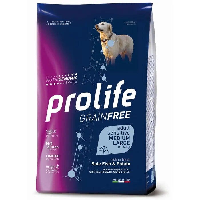 Prolife Dog Grain Free Sensitive Sole Fish & Potato Cibo Secco Per Cani Adulti Taglia Media/Grande Sacco 10 Kg-3