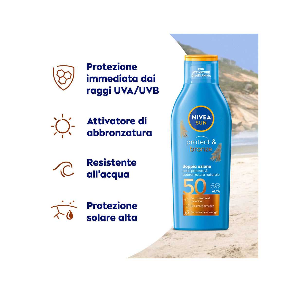 Nivea Sun Latte Solare Protect & Bronze Fp50 200ml Crema Solare 50 Per Un'abbronzatura Dorata-9