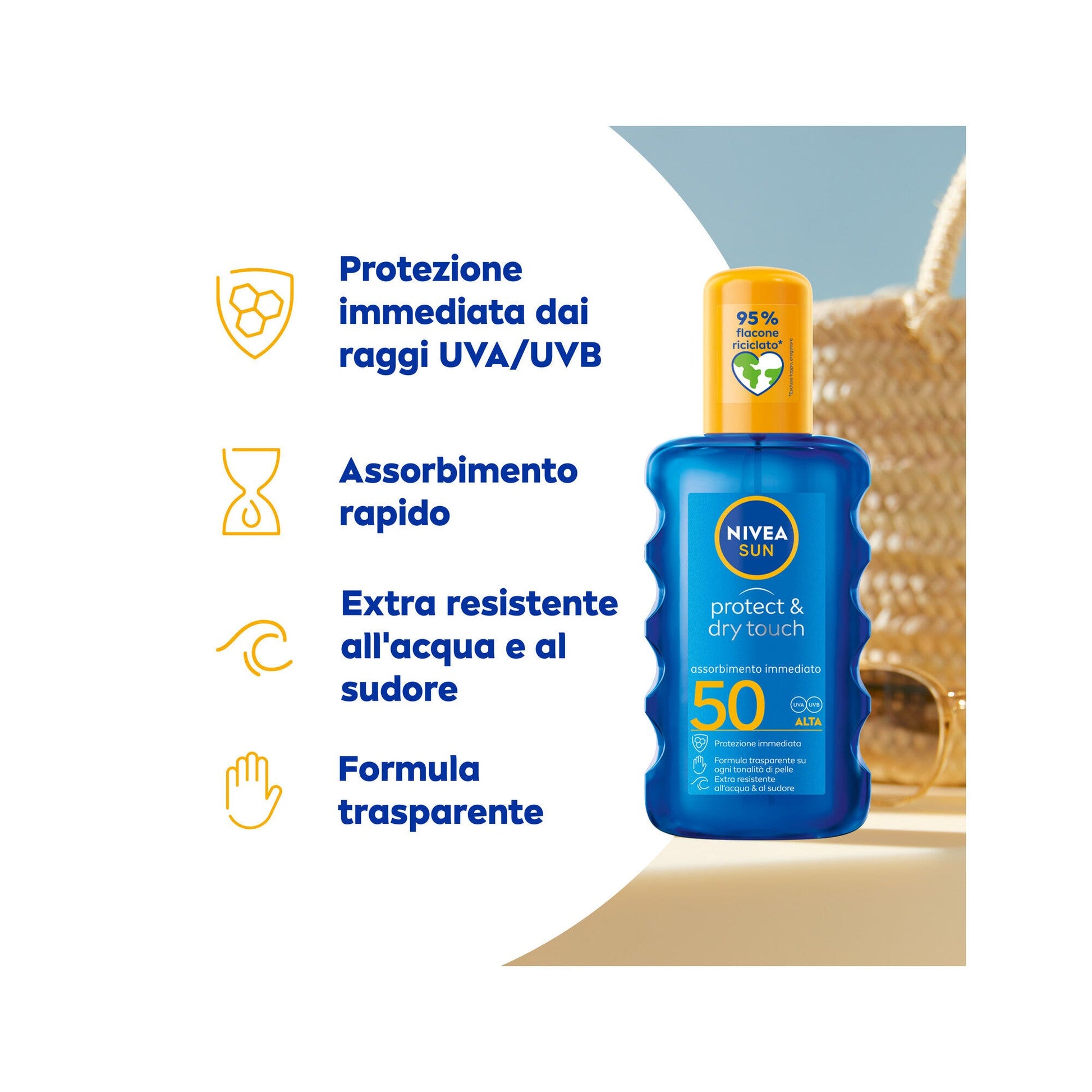 Nivea Sun Spray Solare Protect & Dry Touch Fp50 200ml Crema Solare 50 100% Trasparente Per Sportivi-9