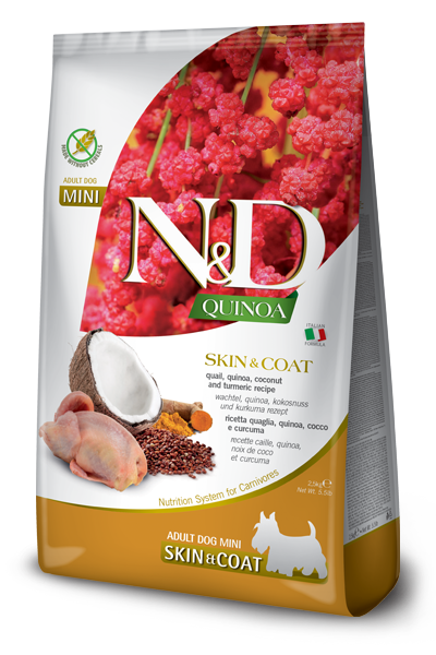 Farmina N&D Quinoa Dog Skin&Coat Quaglia Cocco E Curcuma Per Cani Adulti Taglia Mini Sacco 2,kg-1