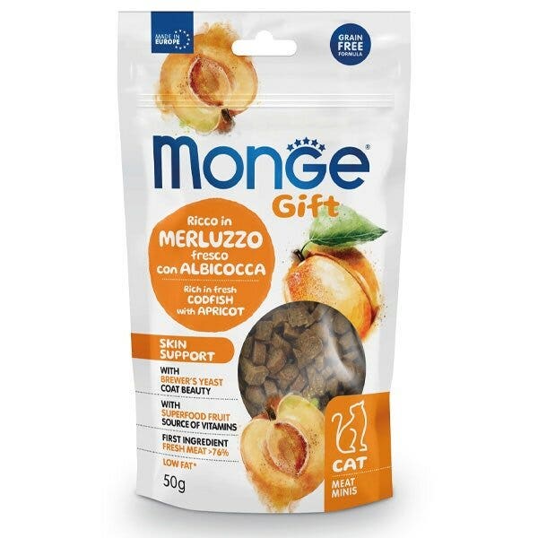 Monge Meat Minis Skin Support Snacks Per Gatti Merluzzo Fresco Con Albicocca 50g-1