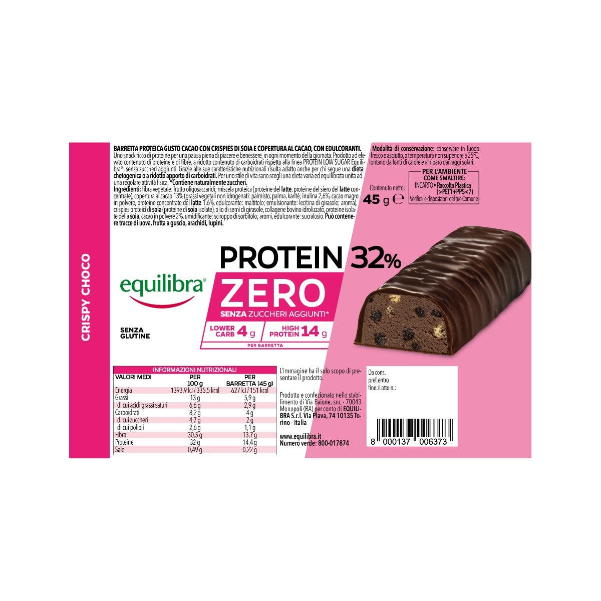 Equilibra Protein 32% Zero Crispy Choco Barretta 45g-3