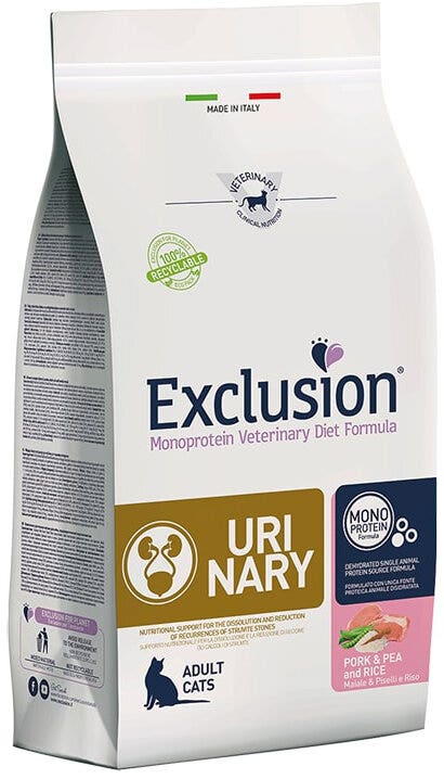 Exclusion Monoprotein Vet Diet Urinary Cibo Secco Maiale Piselli E Riso Per Gatti 1,5kg-2