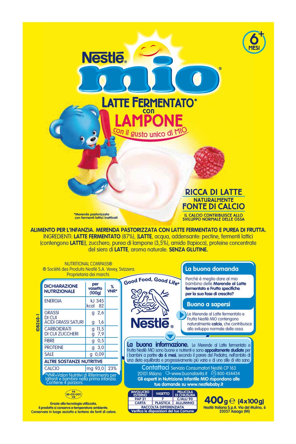 Nestlè Mio Merenda Latte Fermentato Lampone 4 Vasetti Da 100g-2