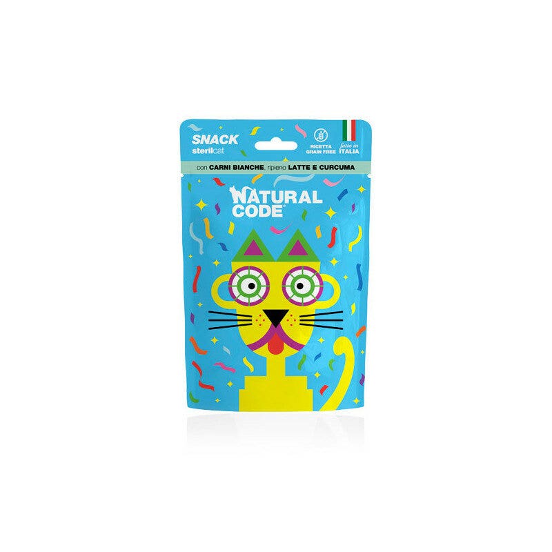 Natural Code Snack Per Gatti Sterilizzati Carni Bianche Ripieno di Latte e Curcuma Busta 60g-1