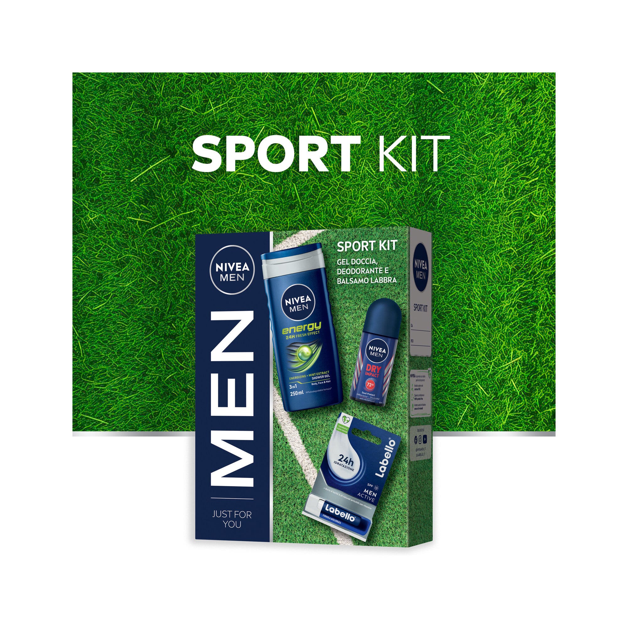 Nivea Men Sport Kit Cofanetto Con Doccia Shampoo 250ml Deodorante 50ml Burrocacao Labello Men 4.8g-2